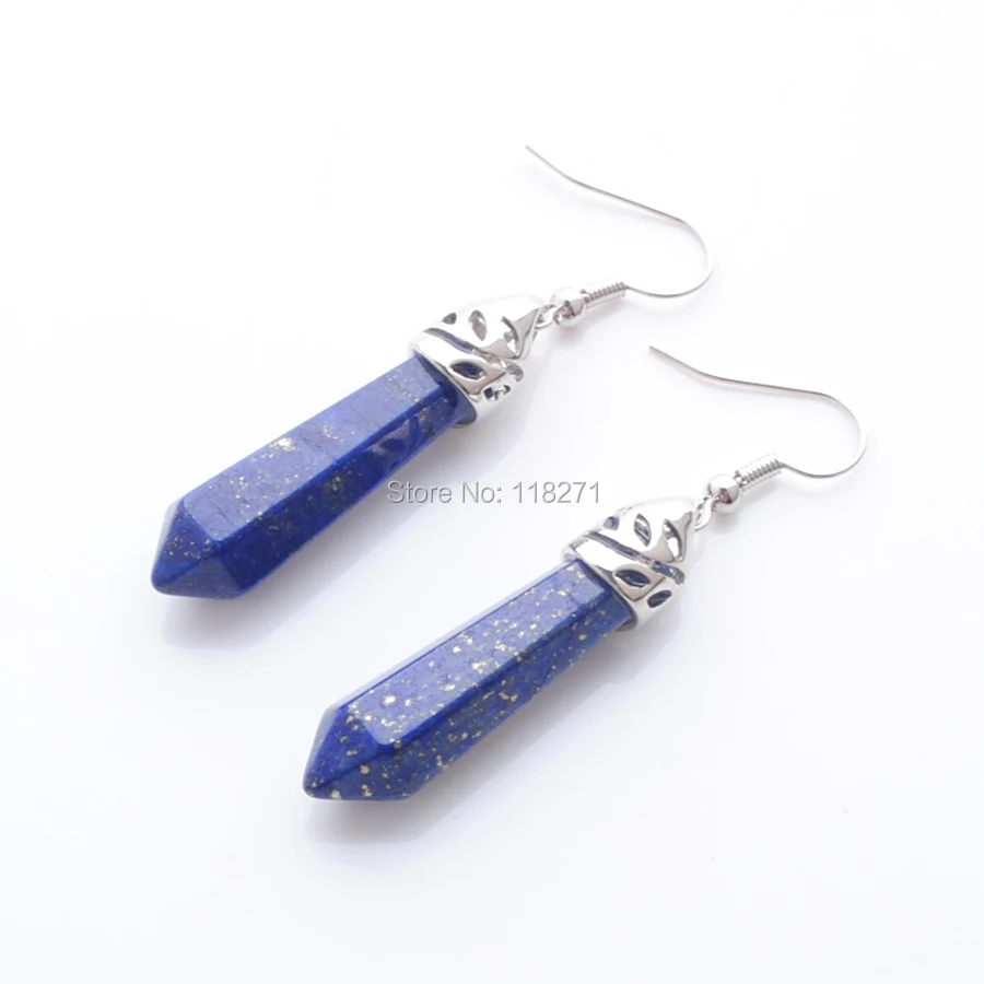 WOJIAER модные Шестигранная Призма свисающие серьги Lapis Lazuli натурального