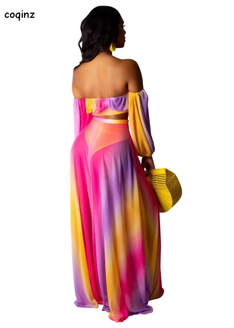 Summer 2020 Plus Size Sexy Two Piece Set Crop Top And Sheer Skirt Matching Sets 2 Mesh Outfits For Women TwotwinstyleCM597 | Женская