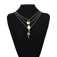 fashion punk gold metal snake shaped heart shaped lock pendant multi layer necklace for women summer beach holiday sexy jewelry