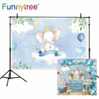 Funnytree баннер на день рождения Слон облако листья воздушные шары луна звезды Новорожденный ребенок душ дети Фон Фотофон фотозона