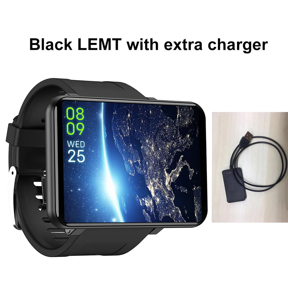 Black extra charger LEMFO LEMT 4G Смарт-часы Android 7,1 3G ram 32G rom 2,86 дюймов Большой экран LTE 4G Sim Камера gps wifi частота сердечных сокращений для мужчин и женщин - Цвет: Black extra charger