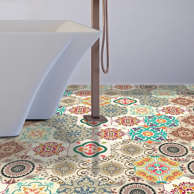 

Non-Slip Floor Stickers for Kitchen Bathrooms Hexagon PVC Tile Decals Home Decor Waterproof DIY Peel and Stick