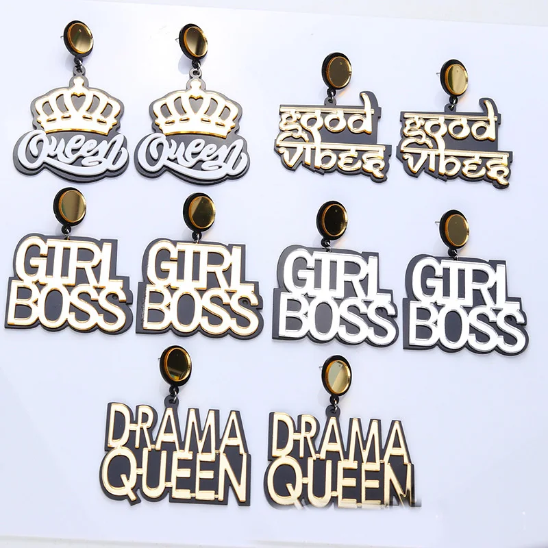 

Hip Hop Punk Queen Letter Earrings for Women Crown Trendy Drop Acrylic Earrings Fashion Jewelry Wholesale Party Gifts Brincos