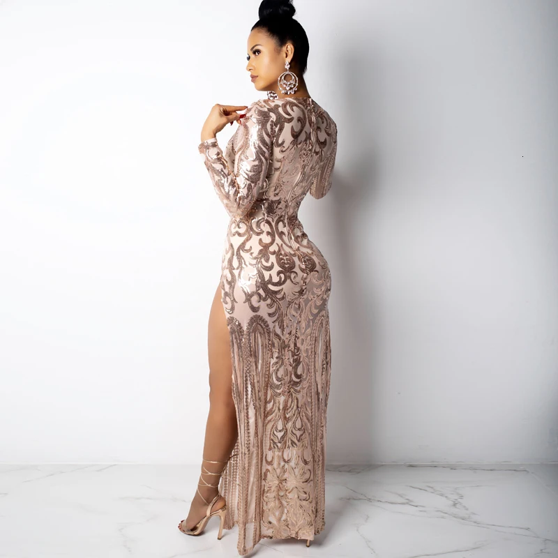 Женское вечернее платье с блестками EvaQueen длинное Клубное глубоким v образным