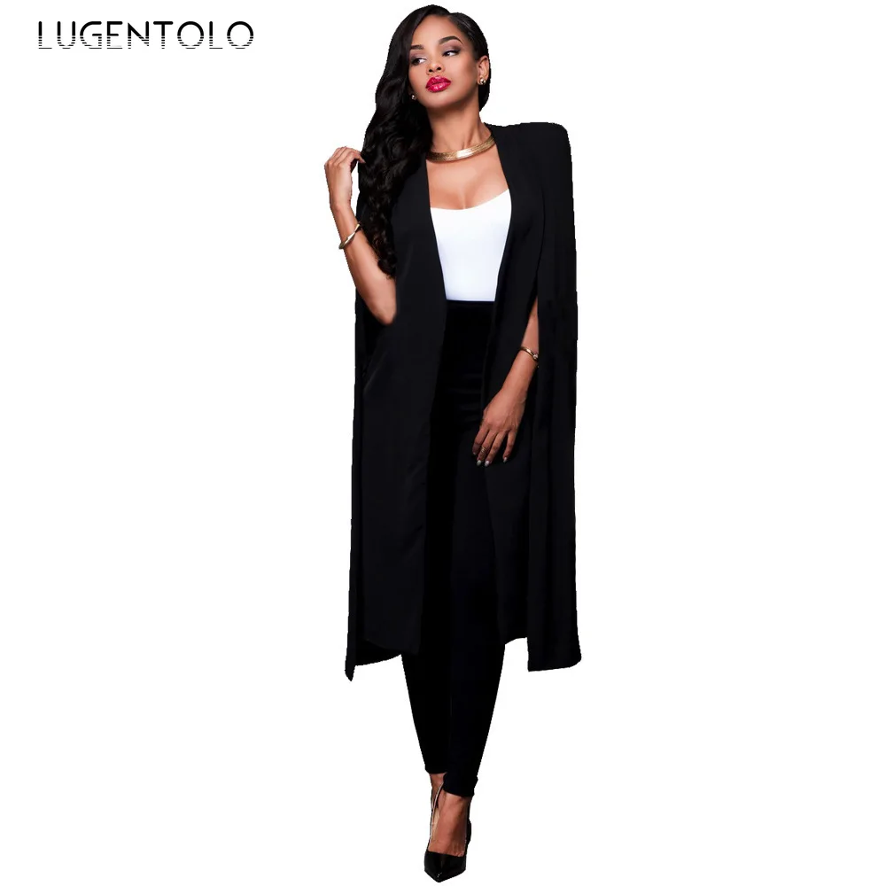 

Lugentolo Women Elegant Blazer Autumn Cardigan Cool Long Black and White Solid Two-Color Slim Fit Fashion Lady Suits