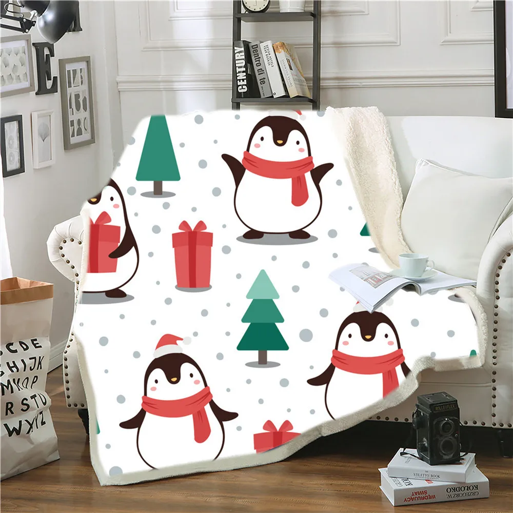 Милый рождественский пингвин с 3d-печатью шерпа одеяло диван покрытый постельное