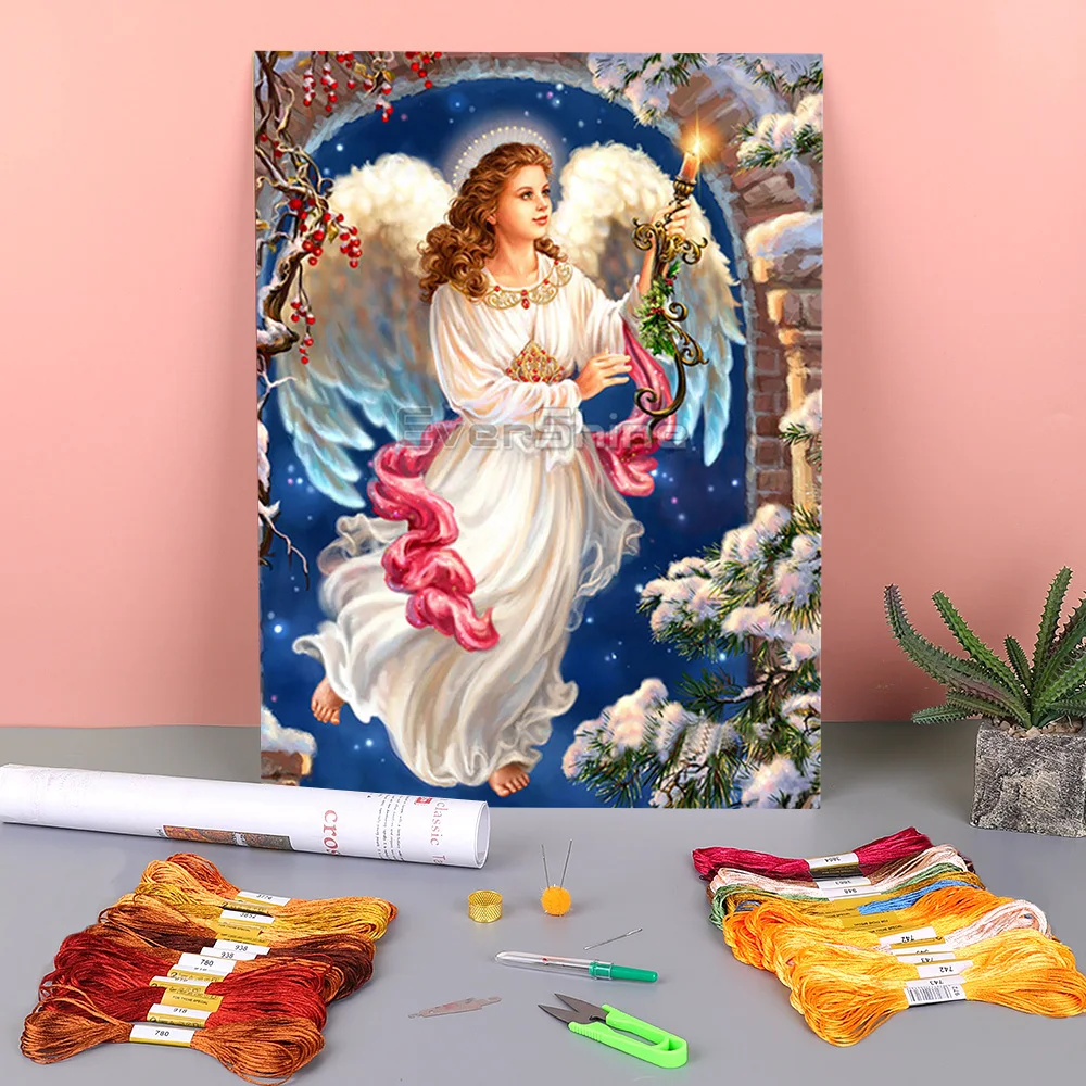 

Водорастворимая Канва с изображением ангела, 11 карат, узоры для вышивки крестиком, DMC нитки для рукоделия, штампованные