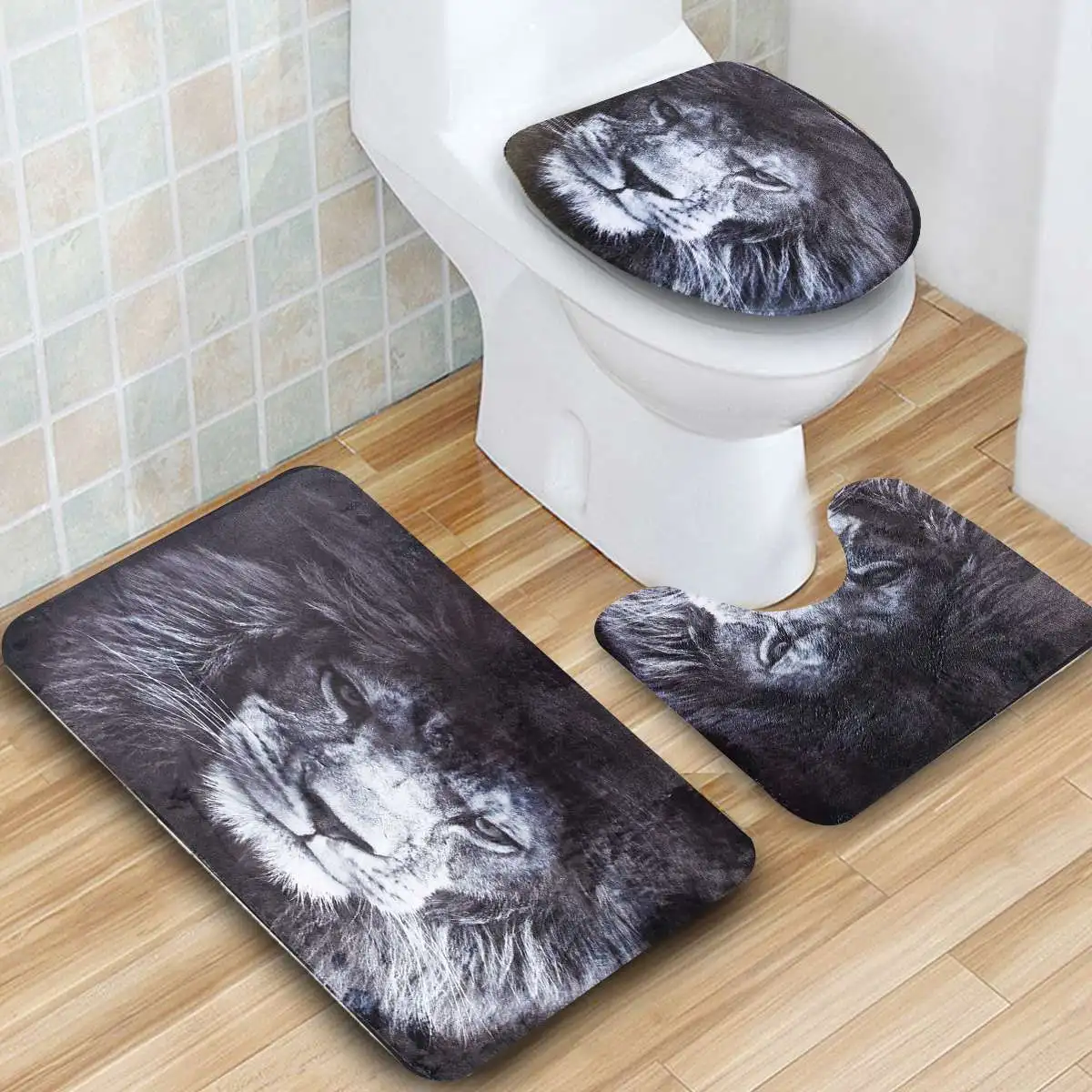 

3 шт., водонепроницаемые занавески для душа в виде льва