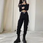 Осень 2019 модные женские брюки карго высокой цепи на талию брюки джоггеры женские хип хоп однотонные свободные Весенние уличные женские