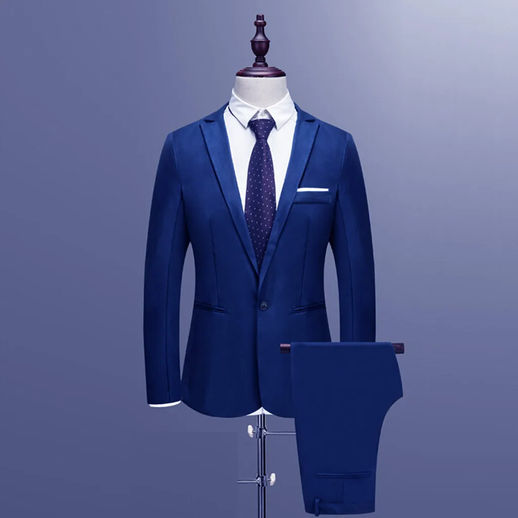 

2021 new design Men's Slim Button Suit Pure Color Dress Blazer Host Show Jacket Coat & Pant New Mens Formal Blazer