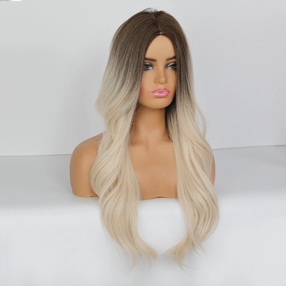 Длинные волнистые парики блонд единорог белые волосы Омбре волнистый