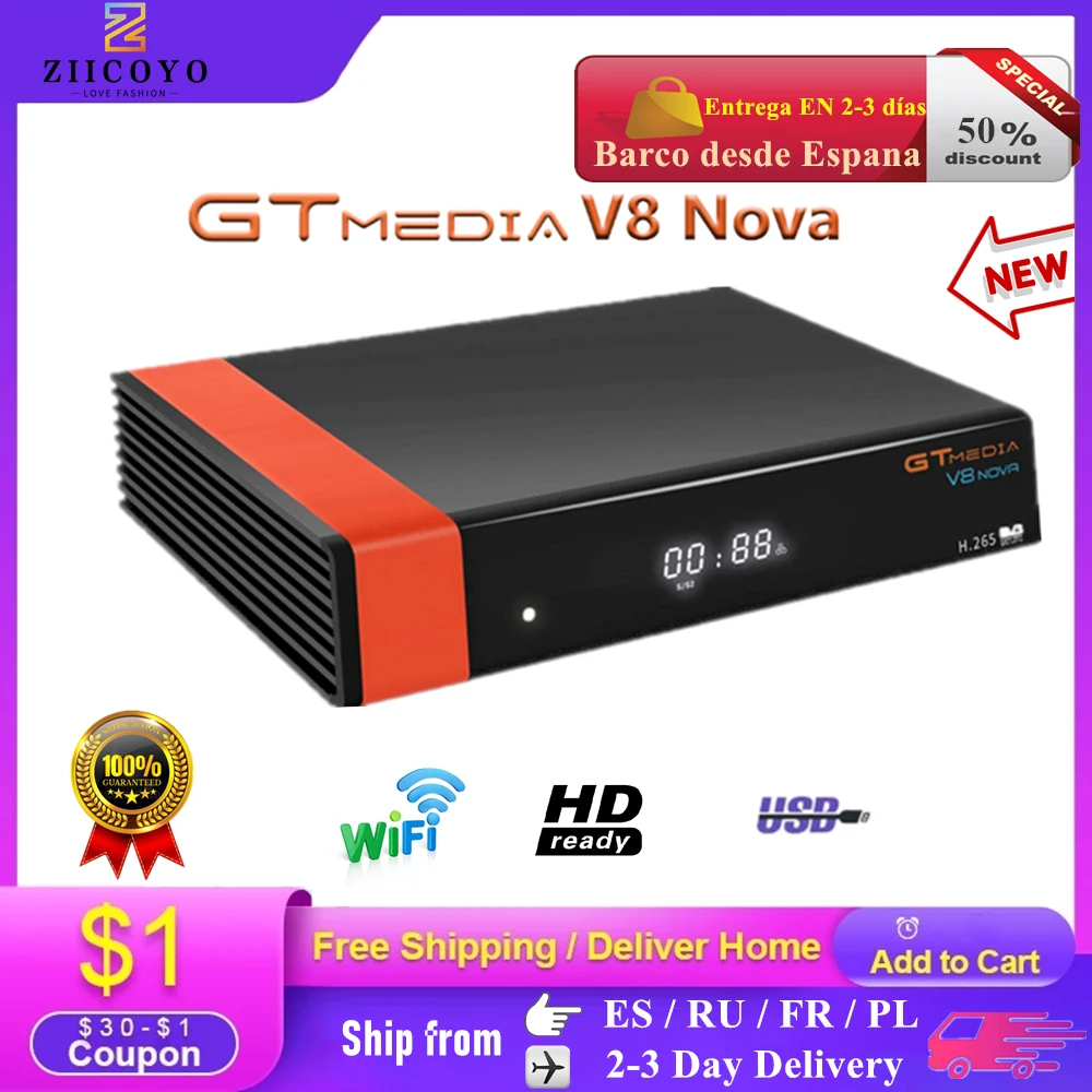 Receptor de Decodificador de Satélite Atualizado por Gtmedia Embutido sem Aplicativo Novo Gtmedia Nova Dvb-s2 Freesat v9 Super H.265 hd Wi-fi V8x v8