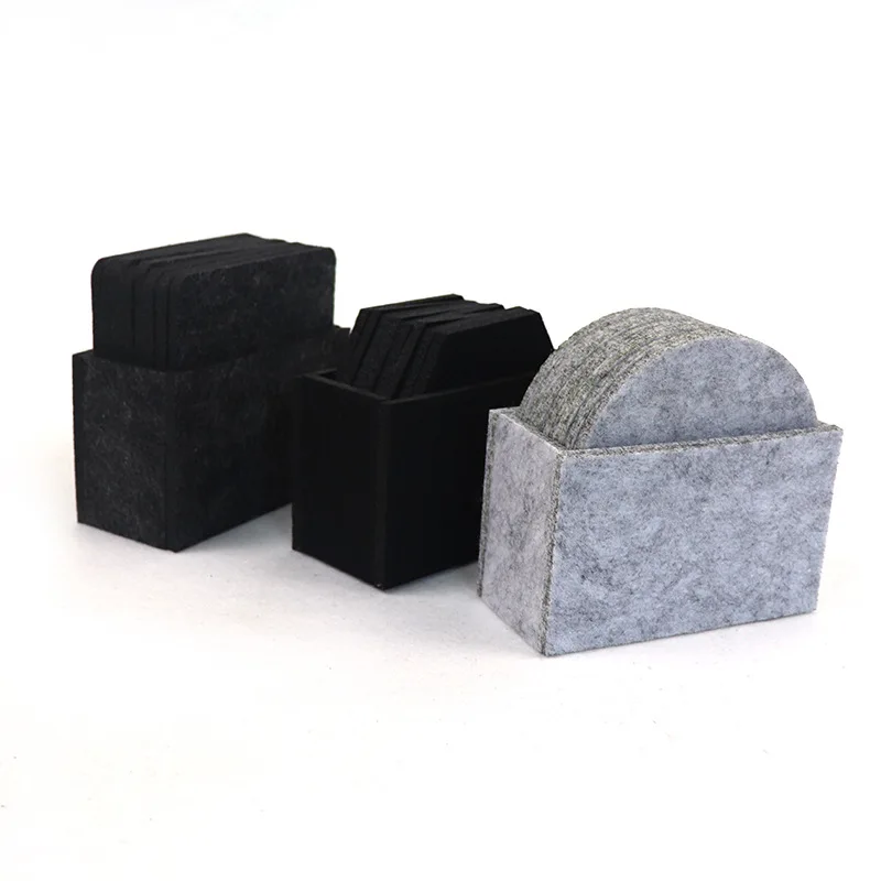 

ZL 8PCS Felt Thicken Coaster Set With Coaster Box Portable Household Retro Cup Mat Set