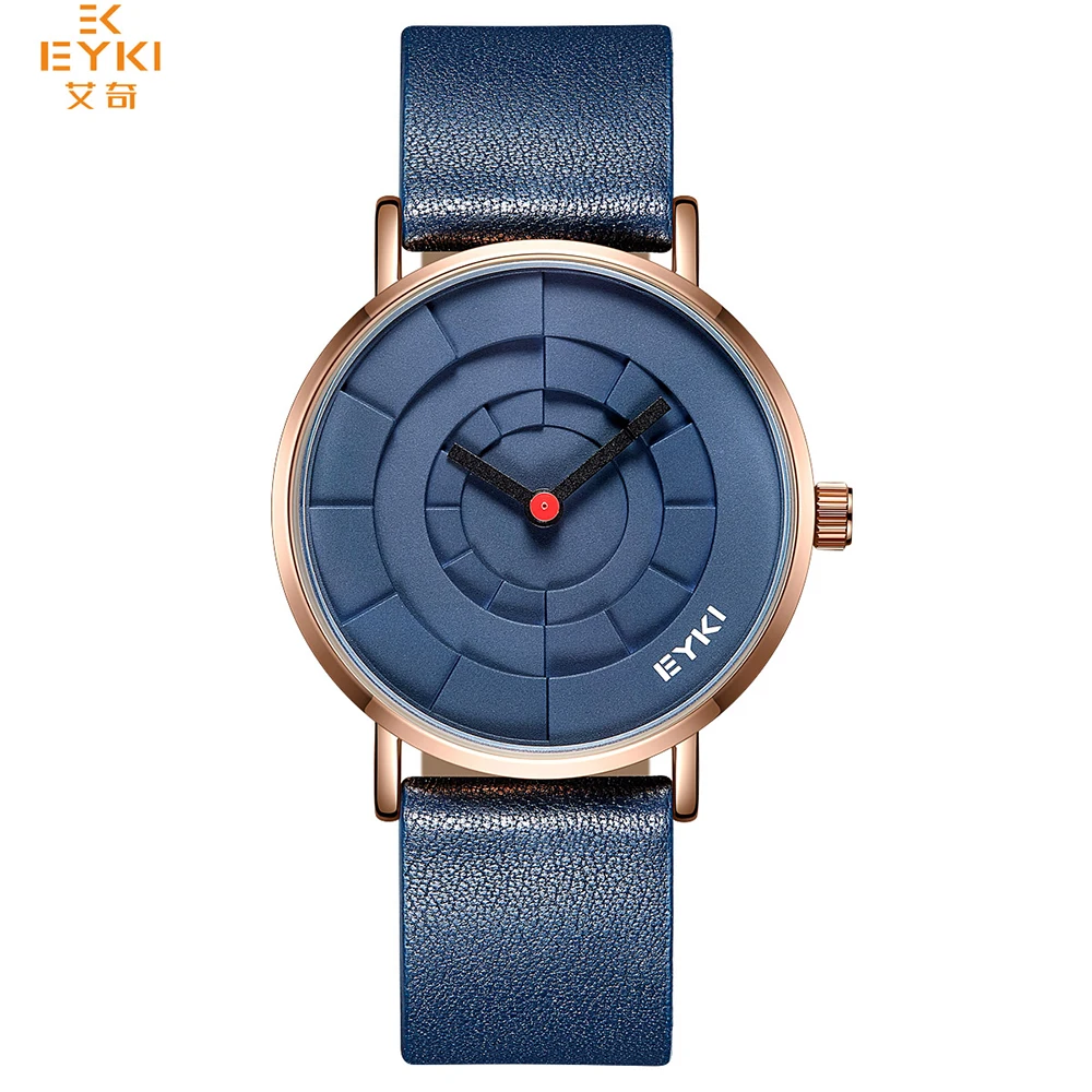 EYKI Brand Men Three-dimensional Dial Sport Watches Lover s Woman Simple Leather Creative Design Quartz Wrist Watch Black Clock