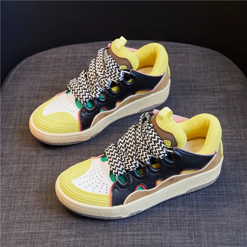 

Hjwsfdcai Mesh Women Lace-Up Casual Shoes Platform Mixed Colors Female Single Shoes Outdoor Wear-Resistant Mujer Walking Shoes