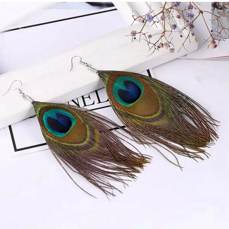 

Summer Boho Peacock Feather Dangle Earrings For Women Oorbellen Hangers 2020 Handmade Vintage Tassel Earrings