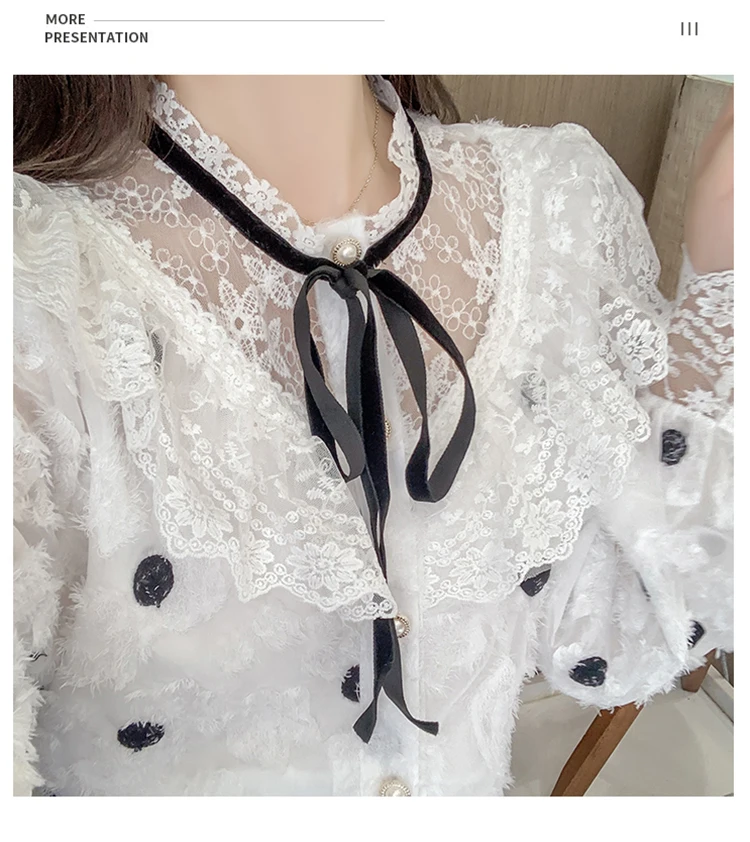 Женская шифоновая блузка в горошек элегантная повседневная с бантом и оборками |