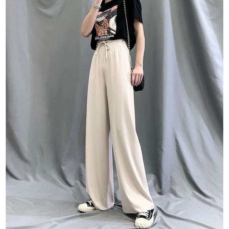 Женские летние шелковые брюки Свободные повседневные черные эластичные женская