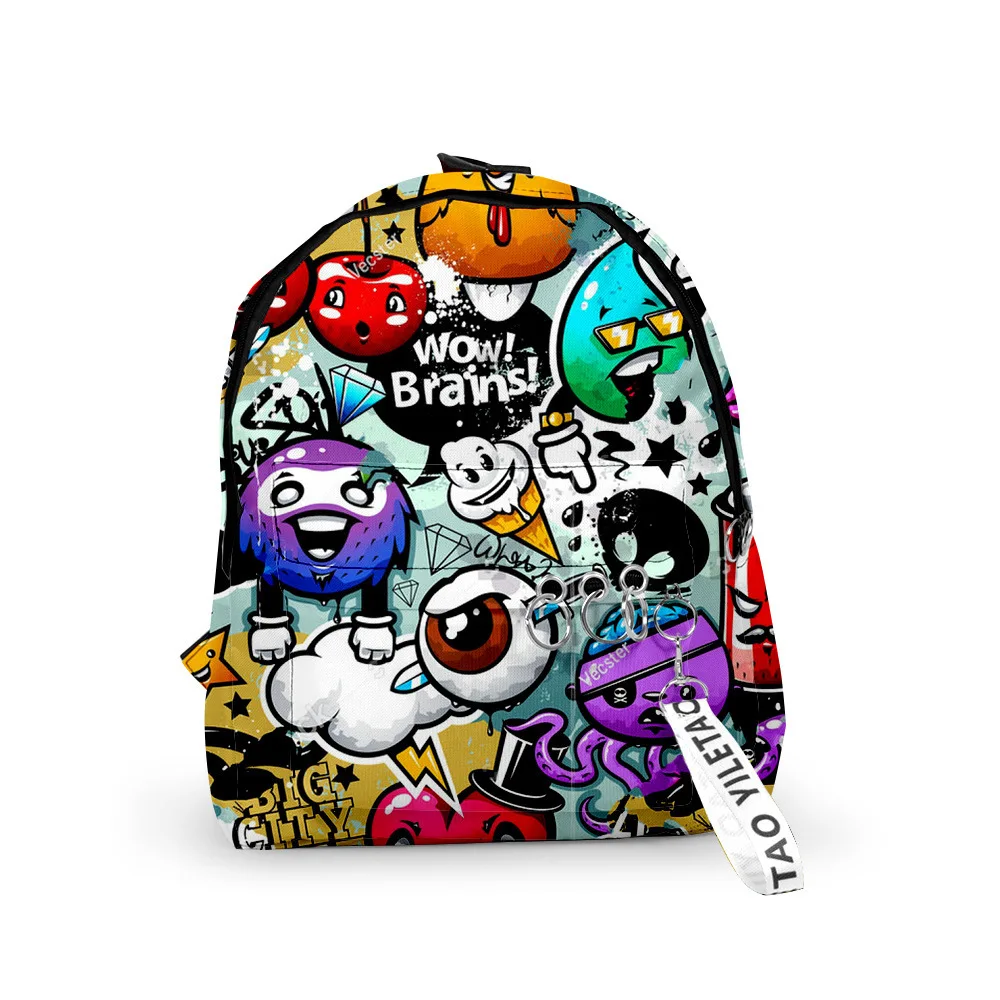 

Fashion Harajuku Graffiti School Bag Boys/Girls Cute Fashion Small Bags 3D Printed Oxford Waterproof Key Chain Notebook Backpack