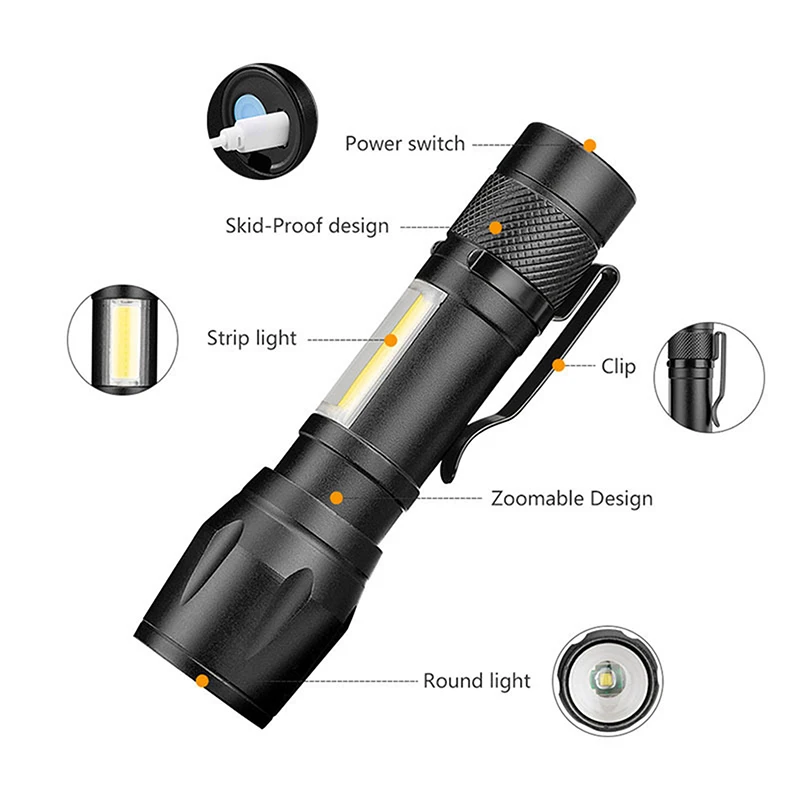 

Built in battery led Flashlight Torch Lamp 2000Lm Adjustable Penlight Waterproof