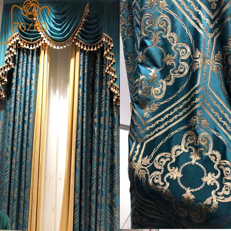 New European Style High-grade Velvet Carved Blackout Curtains for Living Room and Bedroom Customized Products Valance