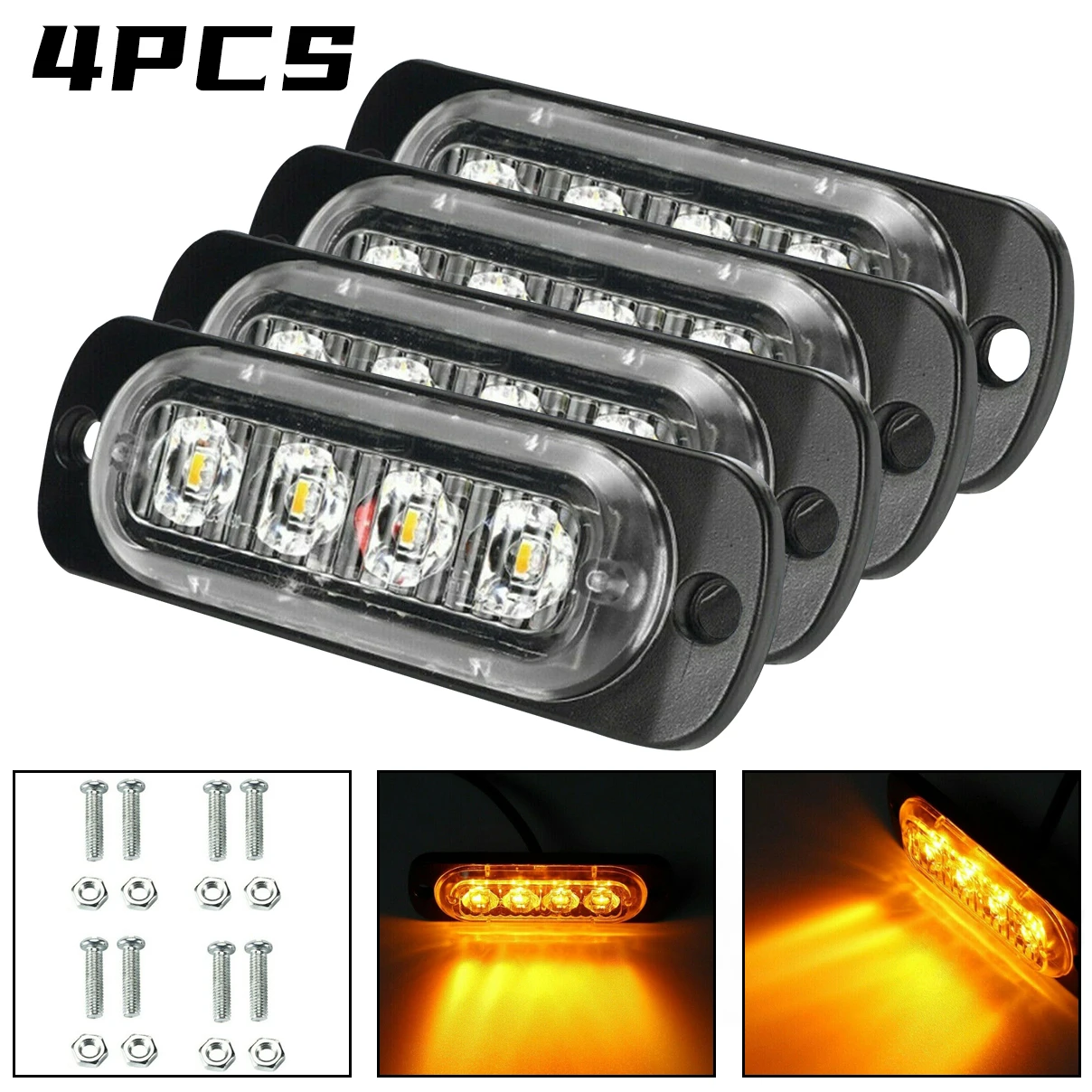 4 шт. Янтарный светодиодный стробоскопический сигнальный фонарь светодиодных