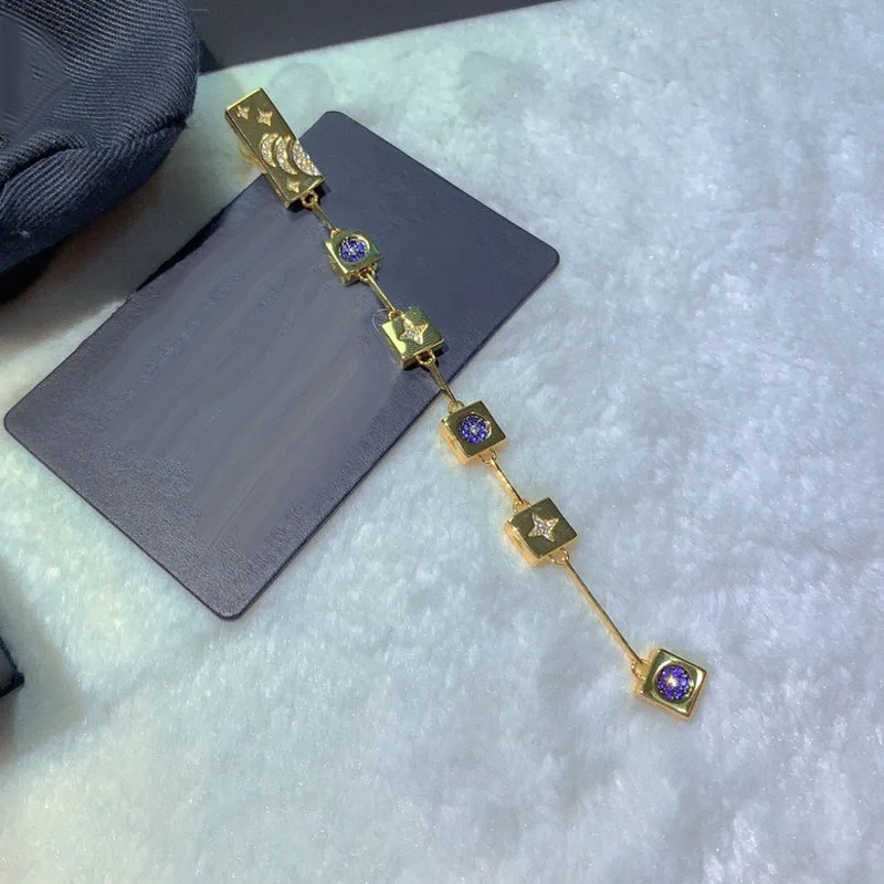 

UMGODLY 1 Piece Fashion Yellow Gold Color Moon Star Square Long Earring for Women Jewelry High Quality Gift