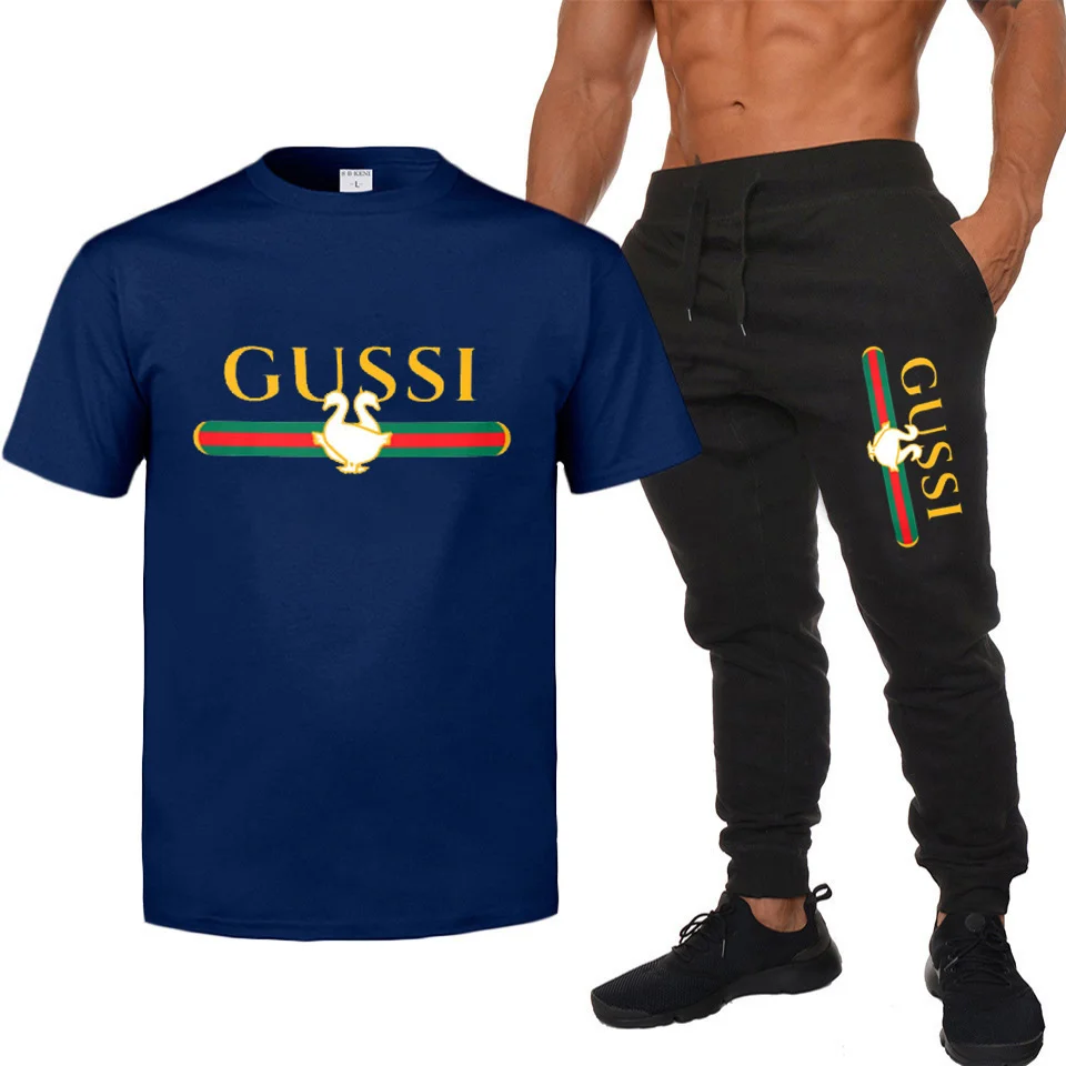 

New Hot Sale Men's Sets Round Neck T Shirts+pants Two Pieces Sets Casual Tracksuit Male 2021 Casual Tshirt Print Trousers Men