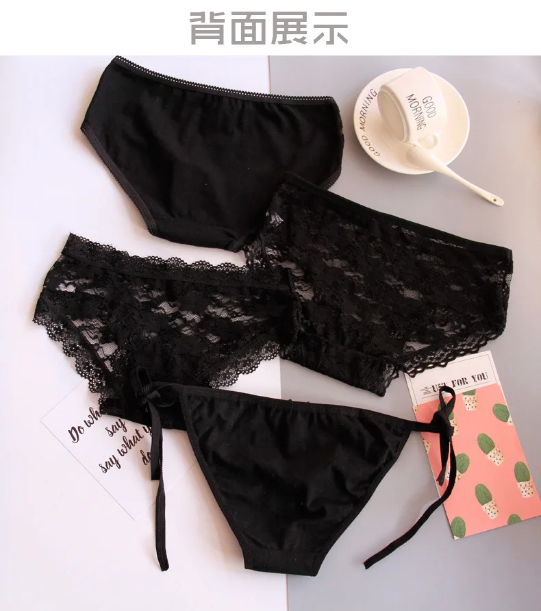

4pcs girl briefs Bowknot Lace Women's Panties Mid-Waist women Briefs Girls Black Lace Sexy underPants Queen woman underwear