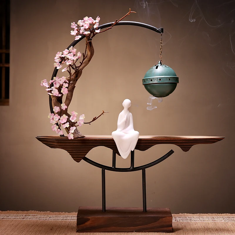 

Ceramic Incense Flower Led Backflow Metal Aromatherapy Lamp Smoke Fall Hanging Incienso Quemador Home Decor ZP50XXL