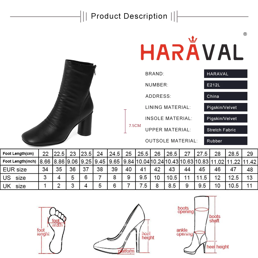 

HARAVAL Women Ankle Boots High Heel Round Toe Sexy Cute Zipper Solid Lady Winter Autumn Elastic Shoes Elagant Mode Y2K ShoeE212L