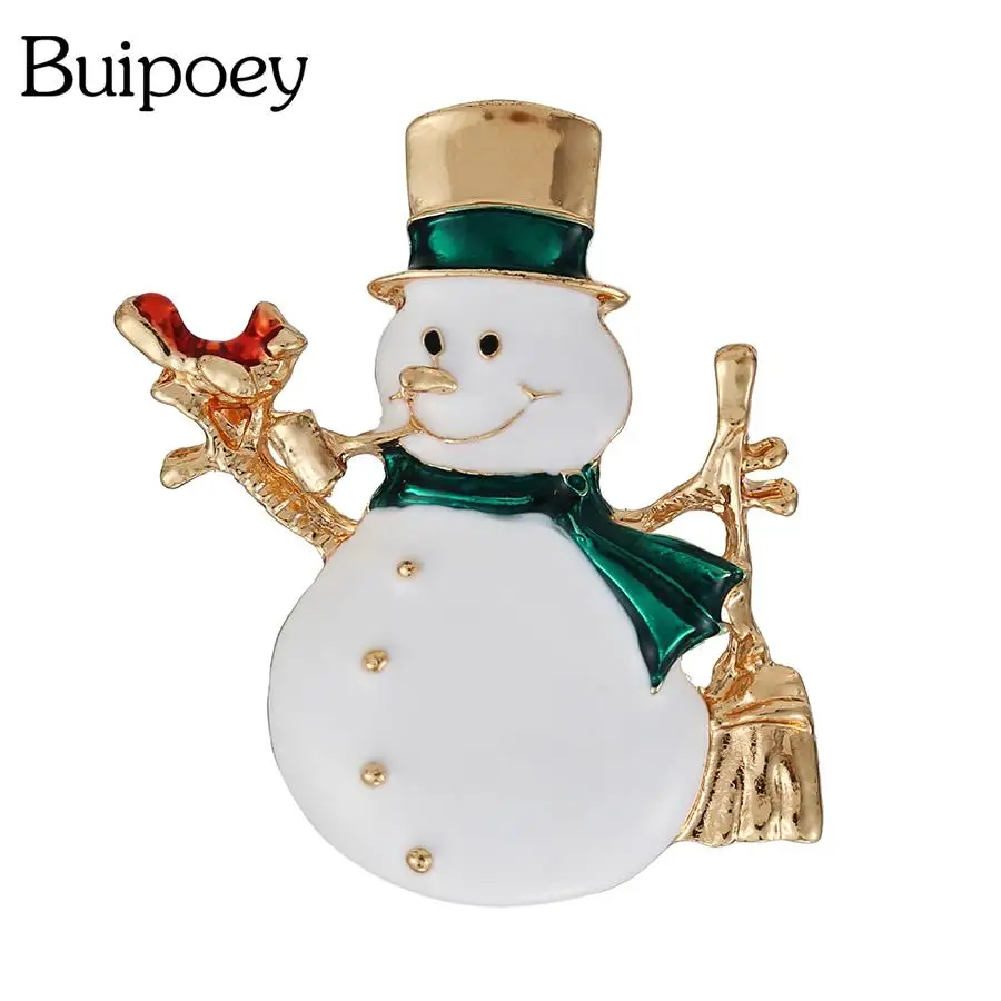 

Buipoey 2021 Christmas Snowman Brooches For Women Men Original Broom Bird Snowman Gold Metal Brooch Xmas New Year Decoration