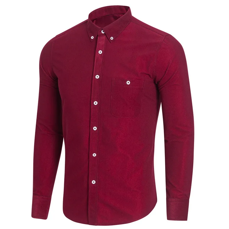 Новинка 2019 Брендовые однотонные повседневные мужские рубашки с длинным рукавом