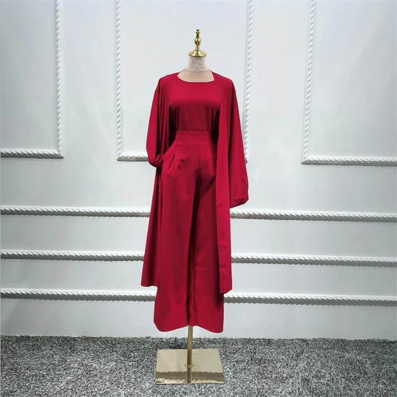Модная скромная одежда из 3 предметов в арабском стиле для женщин, abaya cardgan+ рубашки+ штаны, мусульманская одежда, комплект, женский костюм в западном стиле, исламский