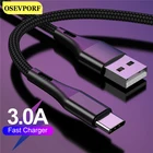 Кабель Type C для Xiaomi Redmi Note 7 Mi9, кабель Type-c для Samsung S10 9, провод для быстрой зарядки USB-C, внешний зарядный нейлоновый шнур