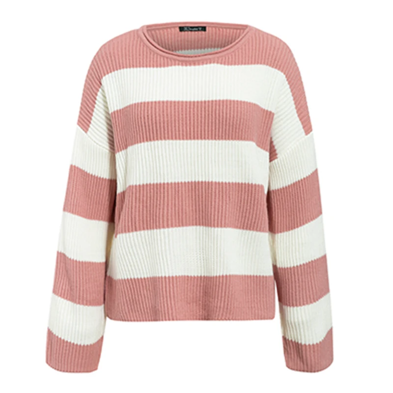 Куркума элегантный полосатый вязаный Свободный пуловер свитер для женщин 2019