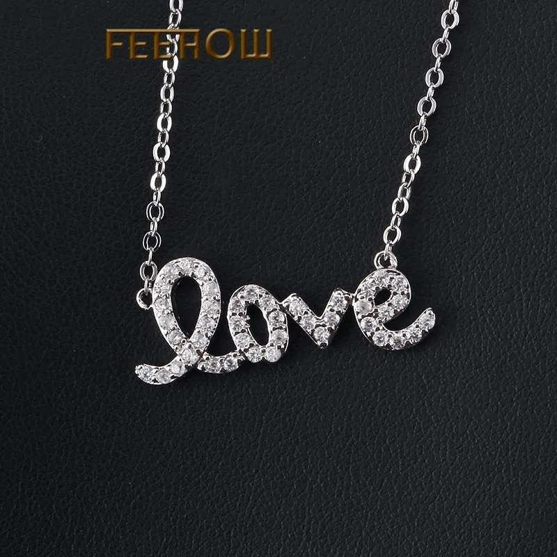 FEEHOW романтичный любовный с буквами ожерелье подвеской в форме кристалла для пар