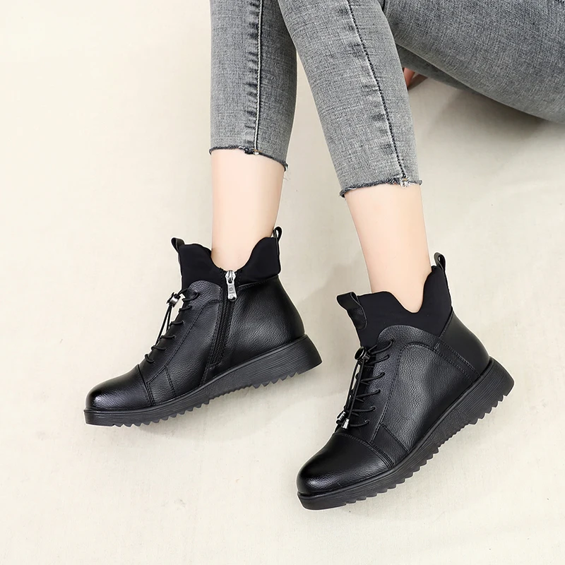 

KULADA New Ankle Boot Double Zipper For Women Short Plush Insole Women Boots Fashion Platform Wedge Style Autumn Women Shoes