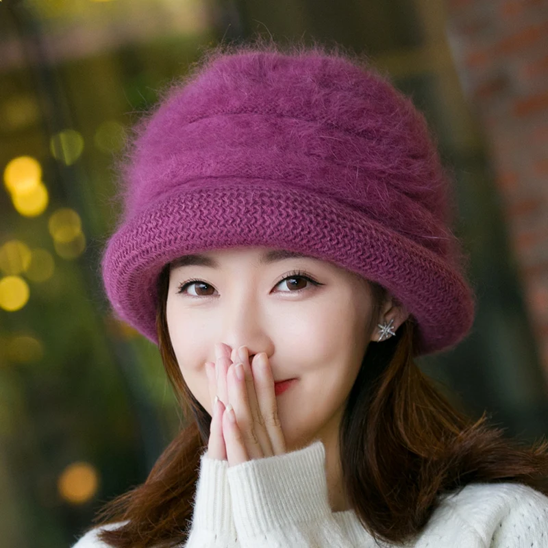 H7718 Women Knitted Bucket Hat Lady Autumn Winter Thicker Warm Fisherman Basin Cap Middle Age Middle-aged Mother Elastic Hats