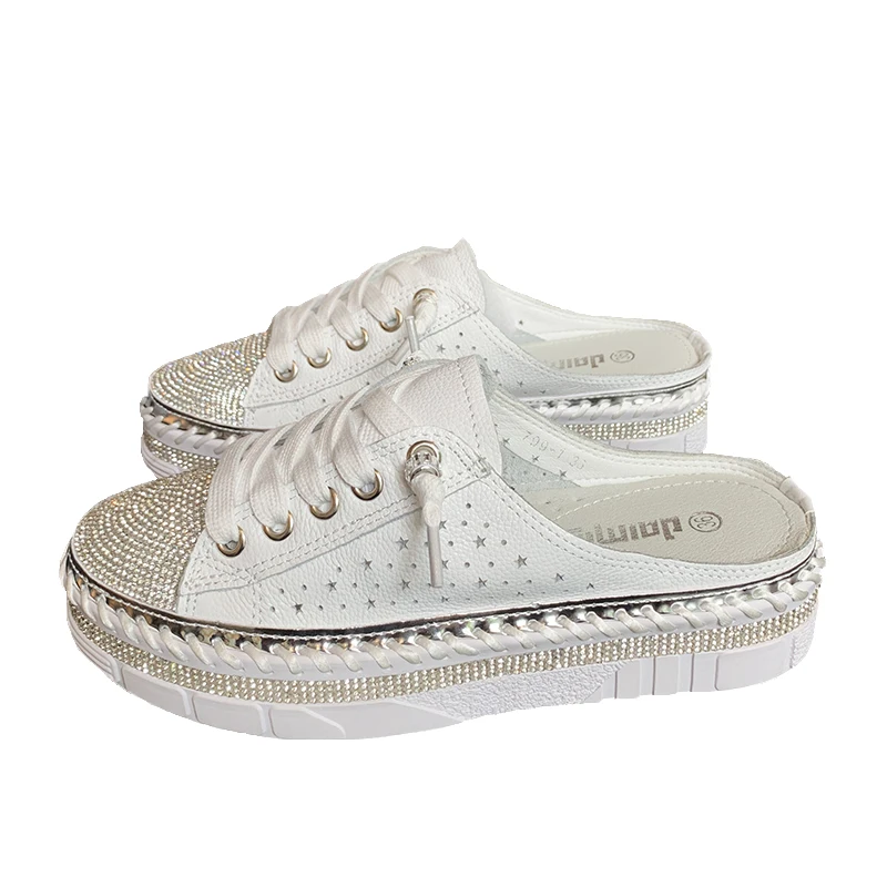 

Slippers Women Bling Platform Shoes Fashion Bright Ladies Half Shoes Breathale High Heels Outside Women Slippers Zapatos Mujer