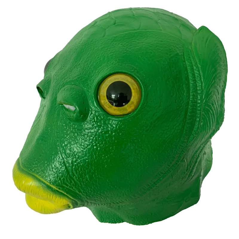 

Latex mask whole strange green fish head set sand sculpture expression human face funny latex head set