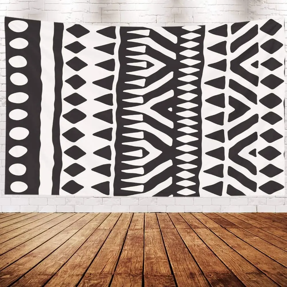 

Black White Tribal Pattern Doodle Elements Abstract Blanket Wall Hanging Tapestries For Home Dorm Living Bedroom Aesthetic
