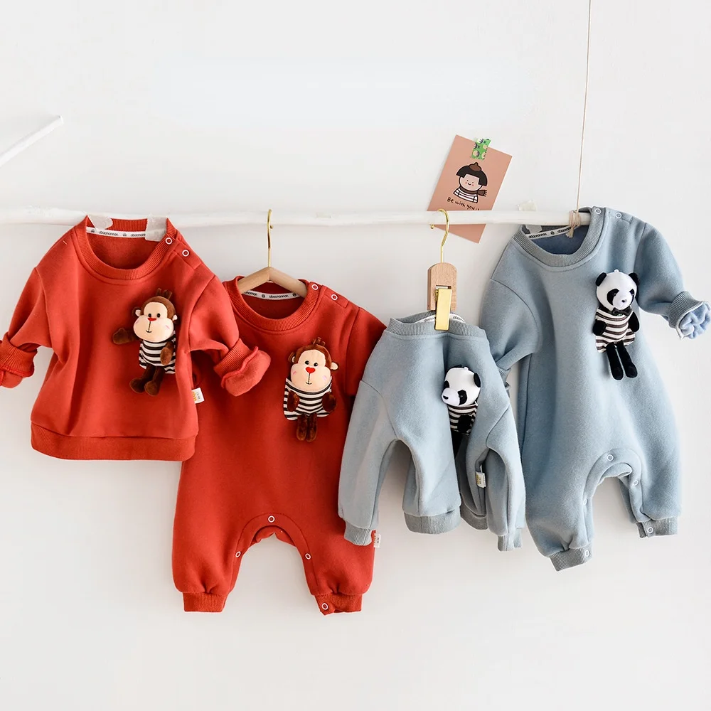 

Милый детский комбинезон, одежда для девочек и мальчиков, панда, обезьяна, съемные куклы, декоративные комбинезоны, мягкая теплая детская од...