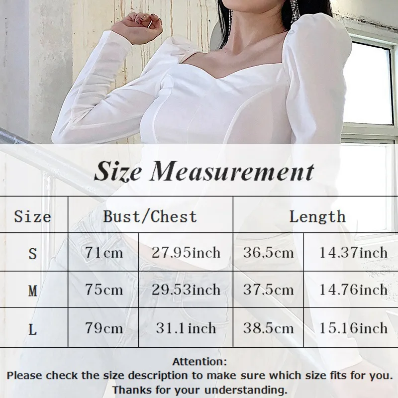 

Women Retro Square Neck Shirt Girls Puff Sleeve Waist Slim Top French Style Feminine Low-cut Slim Blouse Fashion Dropship
