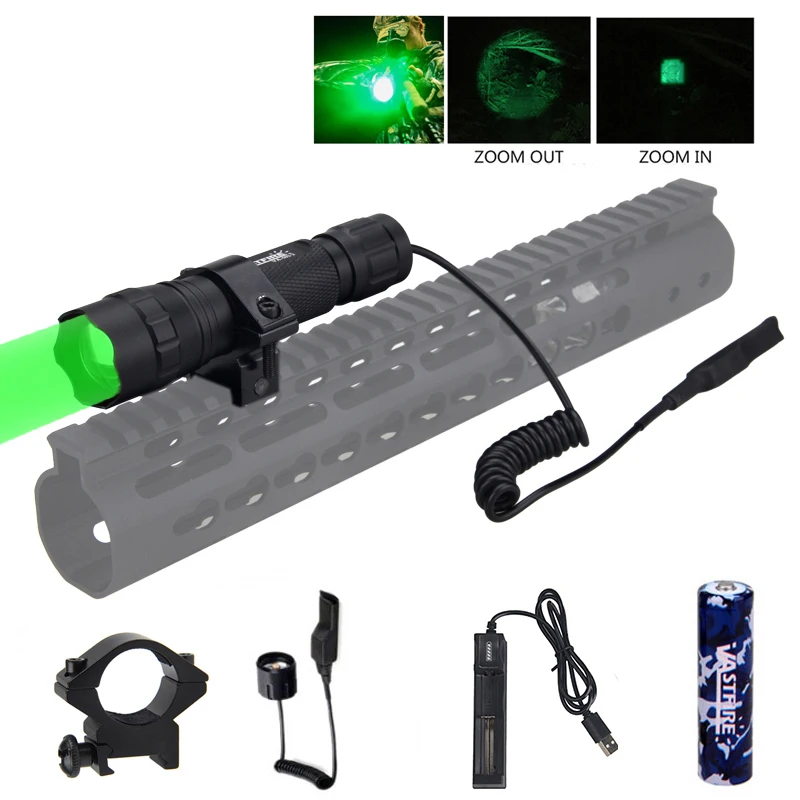 Waterproof Green Hunting Light Zoomable Tactical Torch 300 Yards Distance Picatinny Weapon with Rifle Mount | Спорт и развлечения