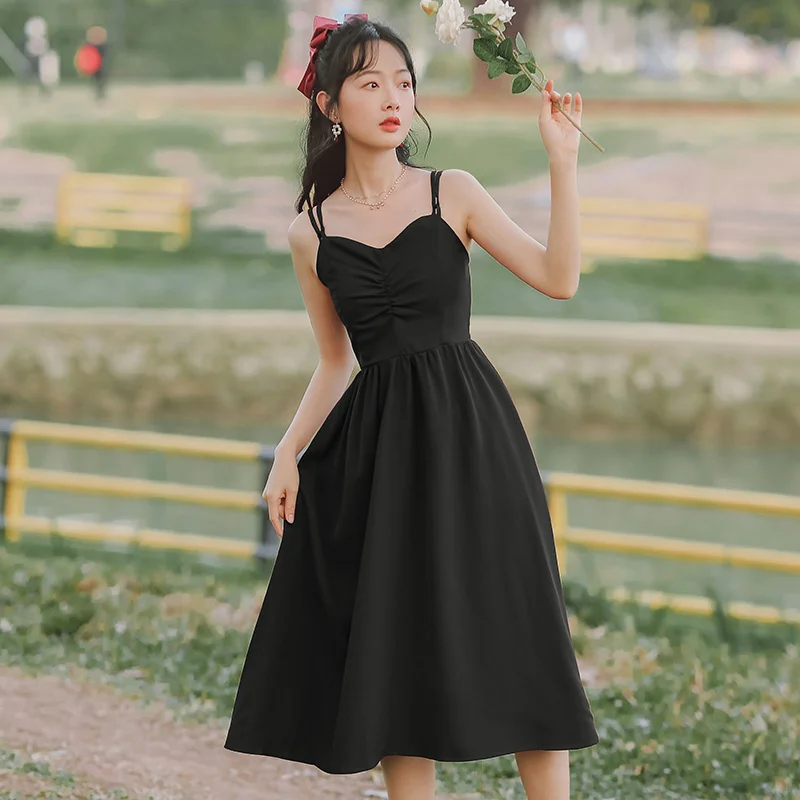 

Летнее однотонное простое Плиссированное облегающее пикантное вечернее кружевное платье без рукавов, повседневная одежда, винтажные готи...