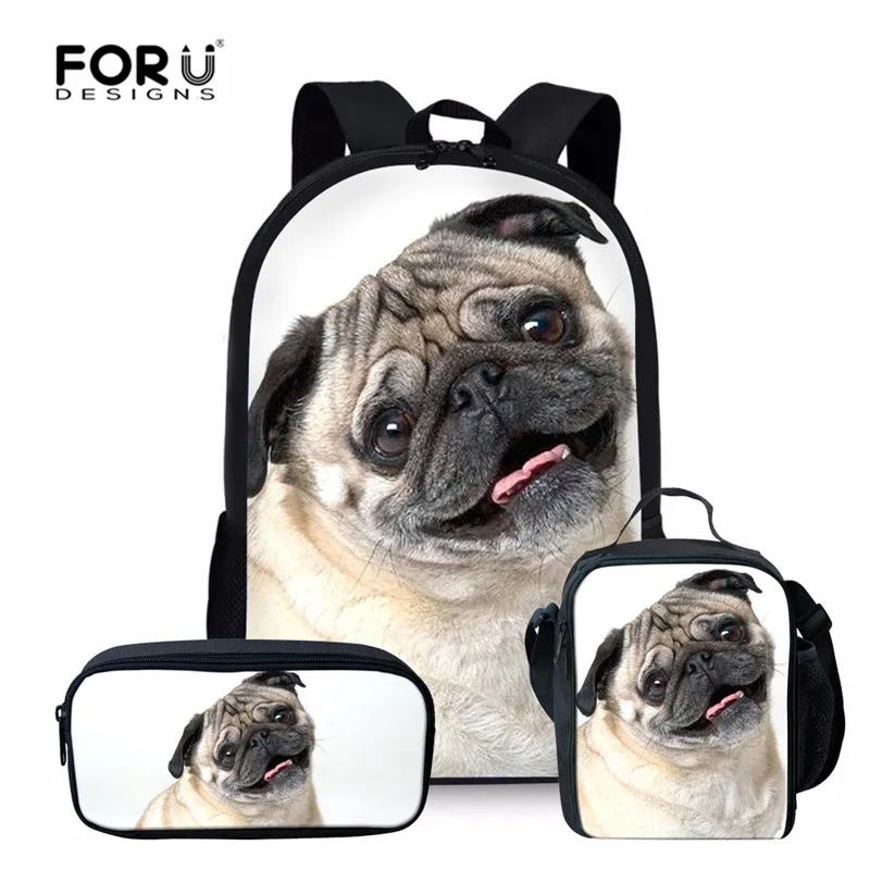 FORUDESIGNS школьный рюкзак для девочек 3 шт. набор рюкзак 3D принт с Мопсом Детский Рюкзак Студенческая Книга сумка Mochila - Цвет: Z4860CGK
