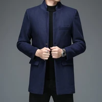 winter men woolen blend mao coat ethinic mandarin collar single breasted design sheep wool overcoat gray black royalblue outfits