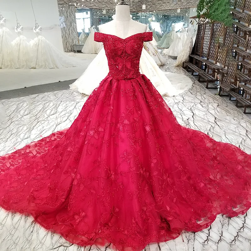 LS62114 vestido de noiva 2018 красный цвет с длинными рукавами и шеей для лодочной лодыжки два