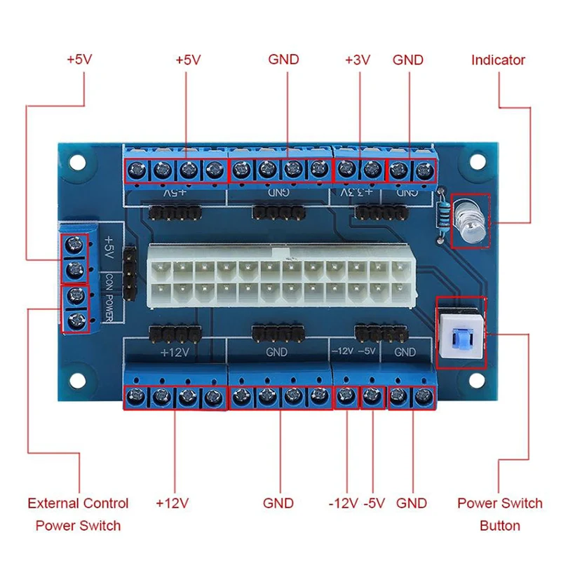 24/20 Pin Atx Power Supply Bench Top Breakout Board Module Adapter for Computer Pc | Электроника